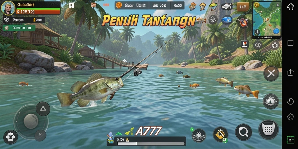 Tampilan gameplay A7777 yang memukau saat memancing di lautan.