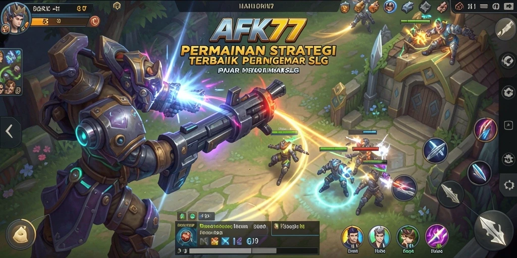Screenshot gameplay AFK77 yang menunjukkan pertempuran strategi yang intens.