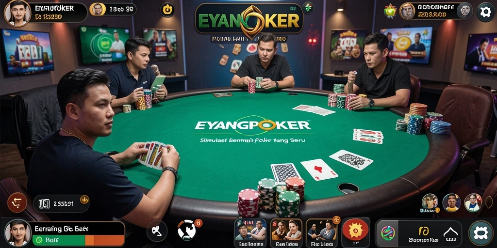 Tampilan screenshot gameplay EYANGPOKER dengan pemain bersaing di meja poker.