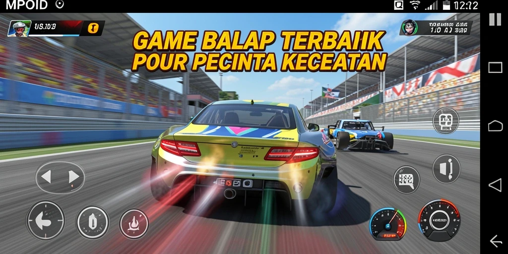 Tampilan gameplay MPOID yang mendebarkan dengan mobil balap cepat.