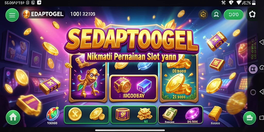 Tampilan gameplay SEDAPTOGEL dengan gulungan yang berputar.