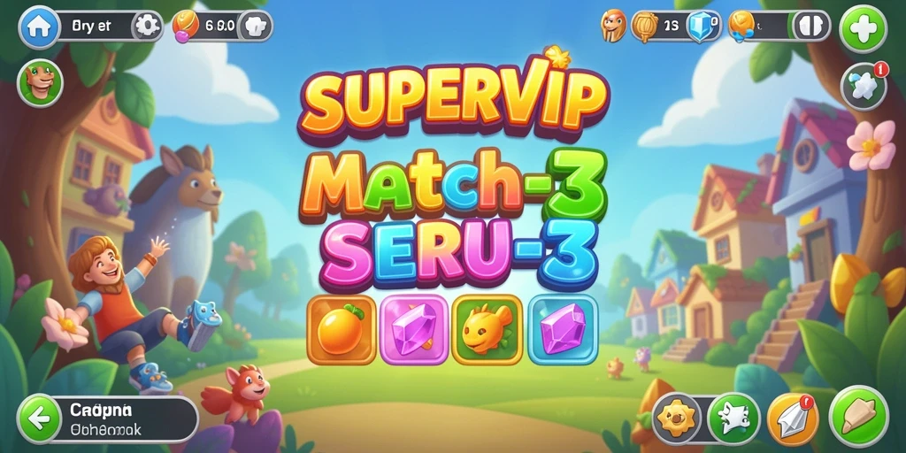 Tampilan gameplay seru di SUPERVIP dengan permata berwarna-warni.