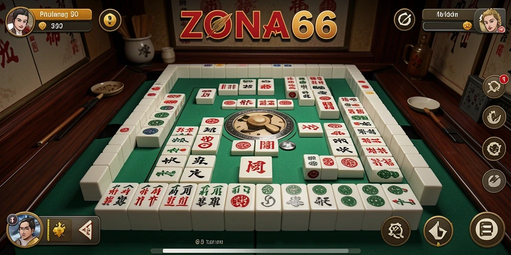 Screenshot ZONA66 menampilkan gameplay seru Mahjong yang penuh strategi.
